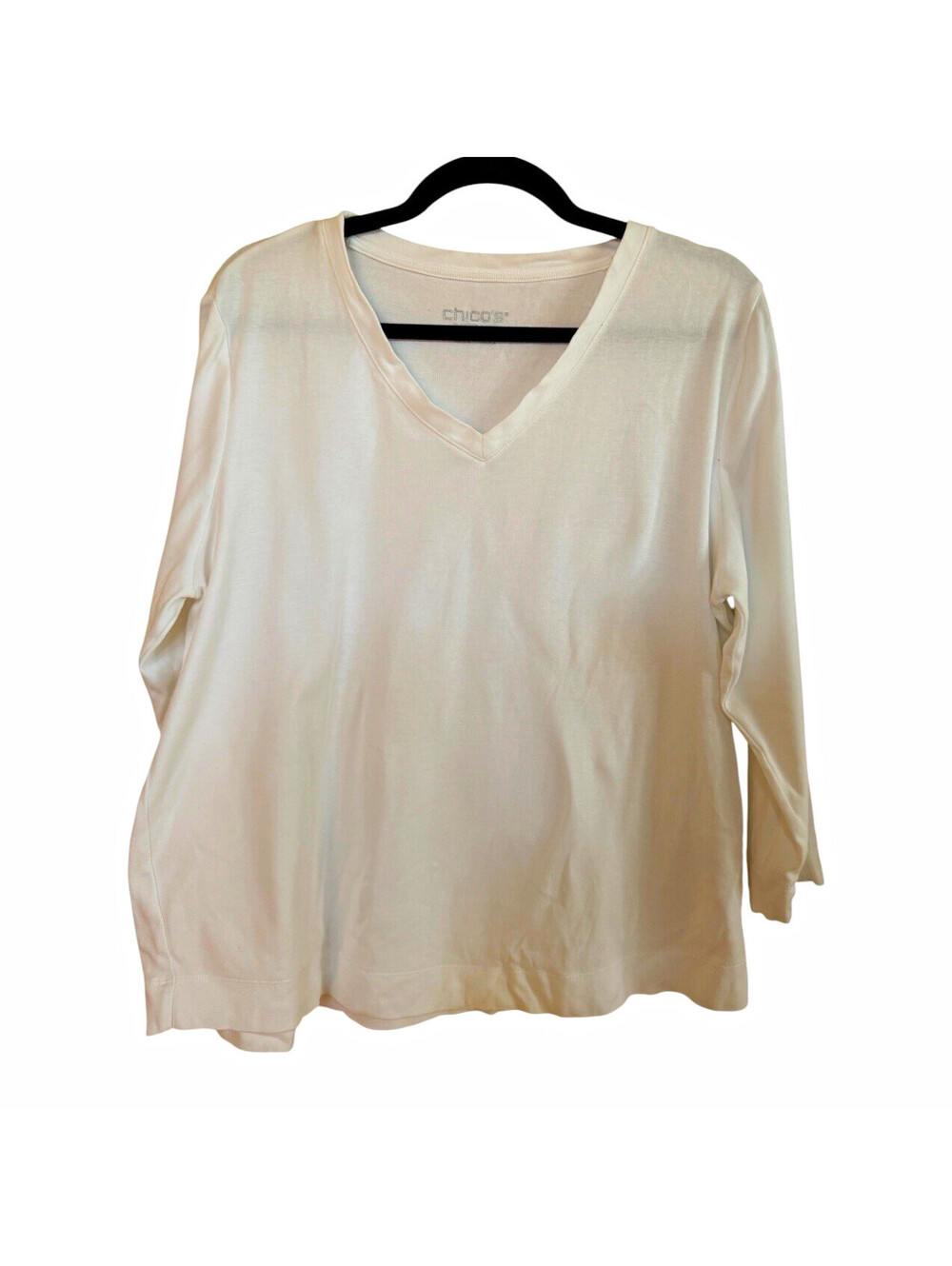 Chico's White V-Neck 3/4 Sleeve Knit Top 100% Pima Cotton Sz. 2 - Picture 1 of 4